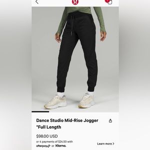 Lululemon dance studio, mid rise, full length joggers